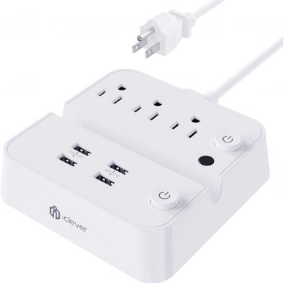 Power Strip with USB, iClever USB Charging Station with 3 Outlet 4 USB Ports, 10A 5ft Extension Cord, Dual Switch Control, Overload Protection
